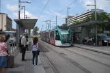 Barcelona tram line T2 with low-floor articulated tram 15 at Maria Cristina (2012)