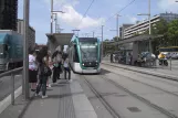 Barcelona tram line T3 with low-floor articulated tram 23 at Maria Cristina (2012)