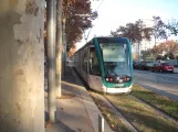 Barcelona tram line T4 with low-floor articulated tram 03 on Avinguda Diagonal (2015)