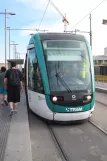 Barcelona tram line T4 with low-floor articulated tram 17 at Glòries (2012)