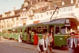 Basel tram line 1 with articulated tram 654 at Barfüsserplatz (1981)