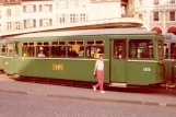 Basel tram line 1 with sidecar 1335 at Barfüsserplatz (1981)