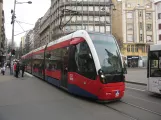 Belgrade tram line 7 with low-floor articulated tram 1519 in the intersection Resavska/Kralja Milana (2016)