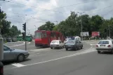 Belgrade tram line 9 with articulated tram 605 in the intersection Nemannjina/Resavska (2008)