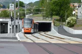 Bergen tram line 1 (Bybanen) with low-floor articulated tram 203 near Sletten (2010)