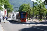 Bergen tram line 1 (Bybanen) with low-floor articulated tram 208 at Byparken (2012)