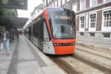 Bergen tram line 1 (Bybanen) with low-floor articulated tram 212 at Byparken (2013)