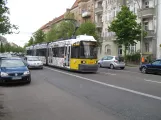 Berlin fast line M1 with low-floor articulated tram 1521 on Grabbeallè, Pankow (2016)