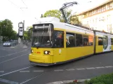 Berlin fast line M1 with low-floor articulated tram 1581 in the intersection Breite Straße/Mühlens Straße, Pankow (2016)