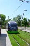 Bilbao tram line A with low-floor articulated tram 403 at Guggenheim (2012)