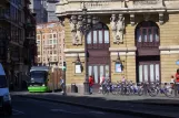 Bilbao tram line A with low-floor articulated tram 404 on Erribera Kalea (2012)