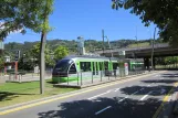 Bilbao tram line A with low-floor articulated tram 406 at Abandoibarra (2012)