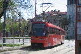 Bratislava tram line 13 with articulated tram 7108 in the intersection Námestie Franza Liszta/Šancová (2008)