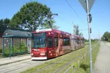 Braunschweig tram line 1 with low-floor articulated tram 9557 at Veltenhöfer Straße (2014)