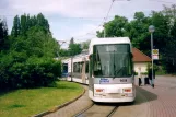 Braunschweig tram line 2 with low-floor articulated tram 9558 at Helmstedter Straße (Krematorium) (2006)
