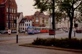 Bremen tram line 1 with articulated tram 552 on Leibnizplatz (1989)