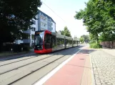 Bremen tram line 8 with low-floor articulated tram 3214 on Wachmannstraße (2021)