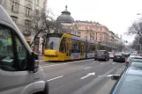 Budapest tram line 4 with low-floor articulated tram 2039 near Jászai Mari tér (2013)