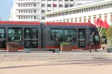 Casablanca tram line T1 with low-floor articulated tram 066 on Place Mohamed V (2015)