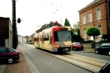 Charleroi tram line M1 with articulated tram 7421 on Rue Poul Jonson, Anderlues (2002)