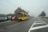 Charleroi tram line M2 with articulated tram 7416 at Fontaine-L'Ebveque Coron du Berger (2014)