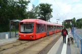 Chemnitz regional line C11 with low-floor articulated tram 413 "Stollberg" at Treffurthstraße (2015)