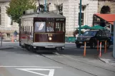Christchurch Tramway line with railcar 15 on Cathedral Square (2023)