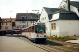 Darmstadt tram line 8 with articulated tram 9117 "Trondheim" at Arheilgen/Hofgasse (1998)