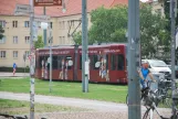 Dessau tram line 3 with low-floor articulated tram 307 near Bauhaus Museum (2015)