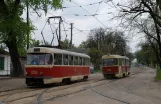 Dnipro tram line 5 with railcar 1253 in the intersection Kurchatova Street/Babushkina Street (2011)