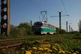 Donetsk tram line 1 with railcar 962 on Putylivs'ka Street, seen from the side (2011)