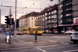 Dortmund tram line 406 with articulated tram 135 near Ostentor (1988)