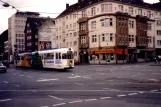 Dortmund tram line U43 with articulated tram 10 in the intersection Brüderweg/Schwanenwall (1988)