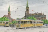 Drawing: Copenhagen tram line 11 on Rådhuspladsen (1946)