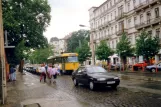 Dresden tram line 26 with railcar 129 at Bautzner Straße/Rothenbürger Straße (1993)