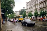 Dresden tram line 26 with railcar 129 on Bautzner Straße (1993)