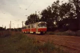 Dresden tram line 5 with railcar 222 310-4 near Coswig (1983)