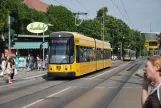 Dresden tram line 8 with low-floor articulated tram 2615 "Partnerstadt Hamburg" at Prager Straße (2015)
