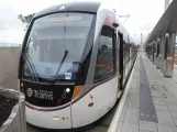 Edinburgh tram line with low-floor articulated tram 255 at Airport (2015)