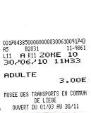 Entrance ticket for Musée des transports en commun du Pays de Liège (2010)
