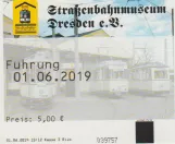 Entrance ticket for Straßenbahnmuseum Dresden, the front (2019)