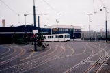 Essen articulated tram 1407 in front of the depot Schwerriner Straße (1996)