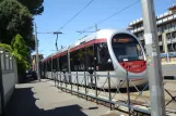 Florence tram line T1 with low-floor articulated tram 1004 on Viale Fratelli Rosselli (2016)