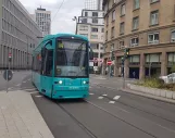 Frankfurt am Main tram line 14 with low-floor articulated tram 263 on Bethmannstraße (2020)