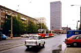 Frankfurt (Oder) tram line 1 with railcar 32 on Karl Marx Straße (1991)