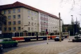 Frankfurt (Oder) tram line 4 with articulated tram 216 on Karl Marx Straße (1991)