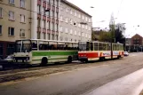 Frankfurt (Oder) tram line 6 with articulated tram 228 on Wilhelm-Pieck Straße (Heilbronner Straße) (1991)