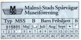 Free pass for Malmö Museum Tramway (MSS), the front (1990)