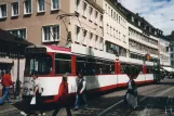 Freiburg im Breisgau tram line 1 with articulated tram 227 near Bertoldsbrunne (2003)