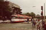 Freiburg im Breisgau tram line 4 with articulated tram 214 on Bismarckallee (1982)